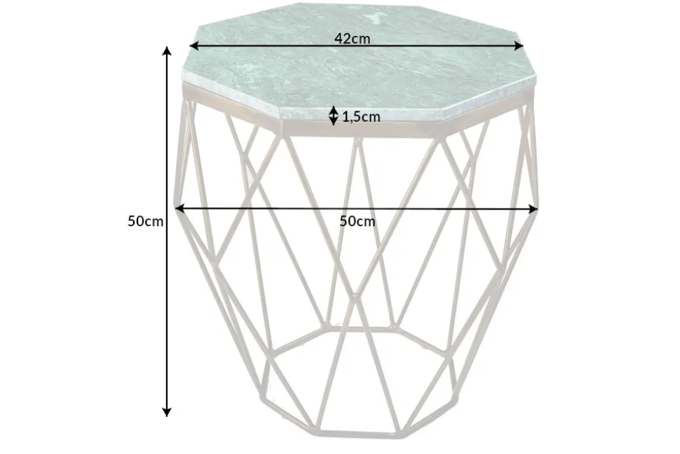 Abstrakter Beistelltisch DIAMOND 50cm grün Marmor messing Metall