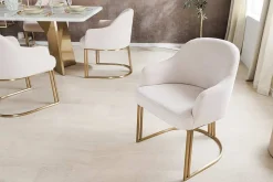 Armlehnen Stuhl EXTRAVAGANCIA beige Cord Metall brushed champagner gold