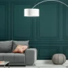 Ausziehbare Bogenlampe LOUNGE DEAL 170-200cm weiß Leinenschirm Stehlampe