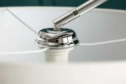 Ausziehbare Bogenlampe LOUNGE DEAL 170-200cm weiß Leinenschirm Stehlampe