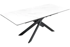 Ausziehbarer Esstisch ALPINE 160-200cm weiß Keramik Marmor schwarzes Metallgestell