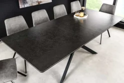 Ausziehbarer Esstisch ALPINE 160-200cm anthrazit Keramik schwarzes Metallgestell