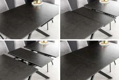Ausziehbarer Esstisch ALPINE 160-200cm anthrazit Keramik schwarzes Metallgestell