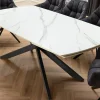 Ausziehbarer Esstisch COSMOS 160-240cm weiß Keramik schwarzes Metallgestell