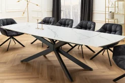 Ausziehbarer Esstisch COSMOS 160-240cm weiß Keramik schwarzes Metallgestell