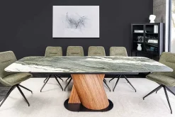 Ausziehbarer Esstisch ELEMENTS 180-260cm taupe grau spanische Keramik Walnuss Gestell
