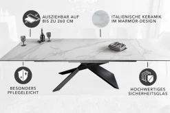 Ausziehbarer Esstisch EUPHORIA 180-220-260cm Marmor weiß Keramik made in Italy
