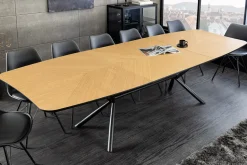 Ausziehbarer Esstisch GRANDEZZA 180-270cm natur Eiche schwarz Metall