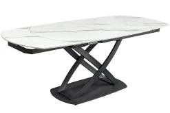 Ausziehbarer Esstisch INCEPTION 130-190cm weiß Marmor Keramik schwarzes Metallgestell