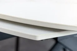 Ausziehbarer Esstisch INCEPTION 130-190cm weiß Marmor Keramik schwarzes Metallgestell