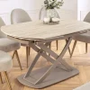 Ausziehbarer Esstisch INCEPTION 130-190cm oval Travertin Keramik champagner greige