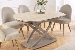 Ausziehbarer Esstisch INCEPTION 130-190cm oval Travertin Keramik champagner greige