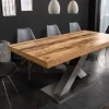 Ausziehbarer Esstisch MONTREAL 180-280cm natur Plankeneiche Holz-Design Schwarzstahl