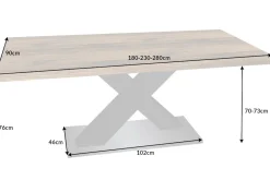 Ausziehbarer Esstisch MONTREAL 180-280cm natur Plankeneiche Holz-Design Schwarzstahl