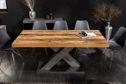 Ausziehbarer Esstisch MONTREAL 180-280cm natur Plankeneiche Holz-Design Schwarzstahl