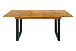 Ausziehbarer Esstisch MOSAIK 140-180cm braun Pinie recyceltes Massivholz Metall schwarz