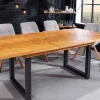 Ausziehbarer Esstisch MOSAIK 160-200cm braun Pinie recyceltes Massivholz Metall schwarz