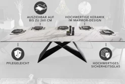 Ausziehbarer Esstisch PROMETHEUS 180-220-260cm weiß Marmor Keramik made in Italy