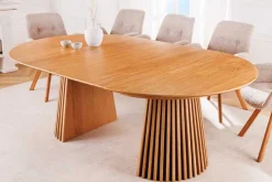 Ausziehbarer Esstisch VALHALLA WOOD 120-160-200cm natur Eichenholz oval Säulenfuß