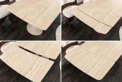 Ausziehbarer Esstisch VOGUE 160-240cm beige Keramik Travertin Metall champagner greige