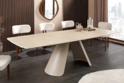 Ausziehbarer Esstisch VOGUE 160-240cm beige Keramik Travertin Metall champagner greige