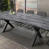Ausziehbarer Esstisch WILD 180-220cm grau gekälkt Wildeichen-Design Baumkante schwarz