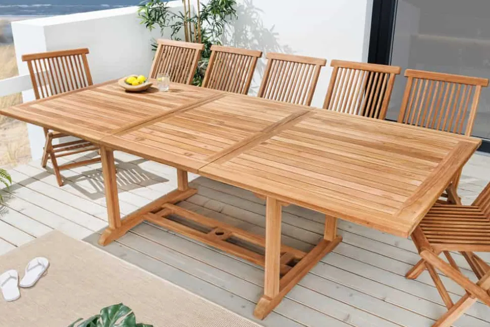 Ausziehbarer Gartentisch EMPIRE TEAK 170-230cm natur Teakholz massiv wetterfest