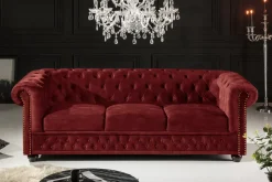 Barock Sofa CHESTERFIELD 205cm rot Samt Federkern Knopfheftung 3-Sitzer Couch