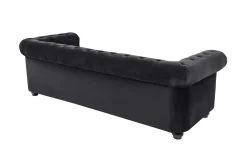 Barock Sofa CHESTERFIELD 205cm schwarz Samt Federkern Knopfheftung 3-Sitzer Couch