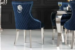 Barock Stuhl CASTLE DELUXE royalblau Samt Löwenkopf Chesterfield Design Esszimmerstuhl Nieten