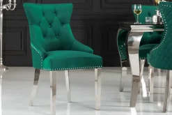 Barock Stuhl CASTLE DELUXE smaragdgrün Samt Edelstahl Löwenkopf