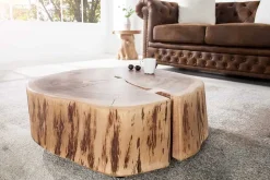 Baumstamm Couchtisch GOA 60cm natur Akazie Massivholz rund mit Rollen Unikat
