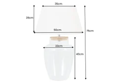 Befüllbare Tischlampe CLASSICO 75cm weiß transparent Glas mit Leinenschirm