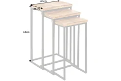Beistelltisch 3er Set INDUSTRIAL 65cm Mangoholz handmade Mosaik schwarzes Metallgestell massiv