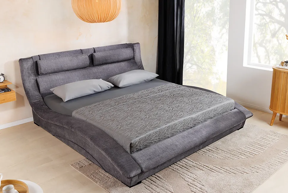 Bett SWING 160x200cm grau Vogue Seiden Samtstoff