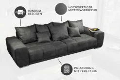 Big Sofa ELEGANCIA 285cm grau Microfaser XXL Couch inkl. Kissen Federkern
