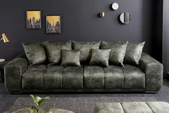 Big Sofa ELEGANCIA 285cm moosgrün Microfaser XXL Couch inkl. Kissen Federkern