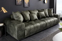 Big Sofa ELEGANCIA 285cm moosgrün Microfaser XXL Couch inkl. Kissen Federkern