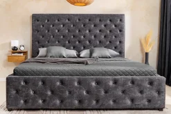 Boxbett PARIS 180x200cm grau Samt mit Stauraum und Lattenrost