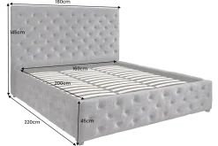 Boxbett PARIS 160x200cm grau Samt mit Stauraum und Lattenrost