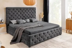 Boxbett PARIS 160x200cm grau Samt mit Stauraum und Lattenrost