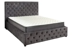 Boxbett PARIS 180x200cm grau Samt mit Stauraum inkl. Matratze und Topper