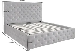 Boxbett PARIS 180x200cm grau Samt mit Stauraum inkl. Matratze und Topper