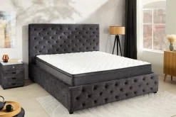 Boxbett PARIS 180x200cm grau Samt mit Stauraum inkl. Matratze und Topper