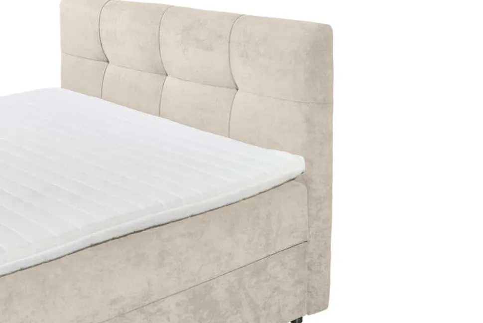 Boxspringbett TOULOUSE 160x200cm beige Microfaser inkl. Matratze Topper Stauraum