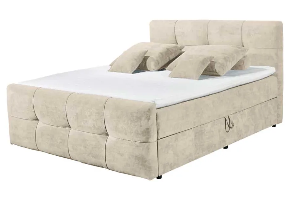 Boxspringbett TOULOUSE 160x200cm beige Microfaser inkl. Matratze Topper Stauraum