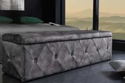 Chesterfield Bettbank EXTRAVAGANCIA 140cm grau Samt mit Stauraum