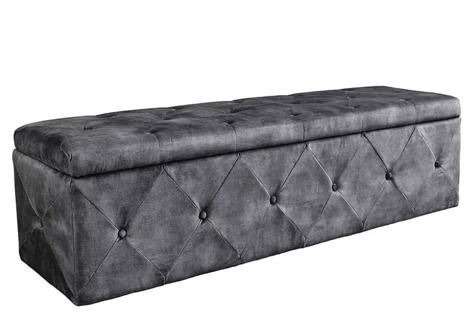 Chesterfield Bettbank EXTRAVAGANCIA 140cm grau Samt mit Stauraum