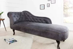 Chesterfield Récamière 170cm antik grau mit Knopfheftung und Nietenbesatz