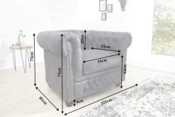 Chesterfield Sessel 105cm antik grau mit Knopfheftung und Federkern